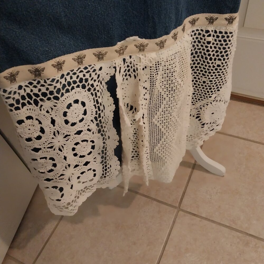 3645 Size 1XL Upcycled Denim Jumper by Sunshine Apparel with Lace Trim. - Picture 2 of 15